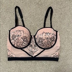 Auden Black and Pink Floral Lace Bra Top